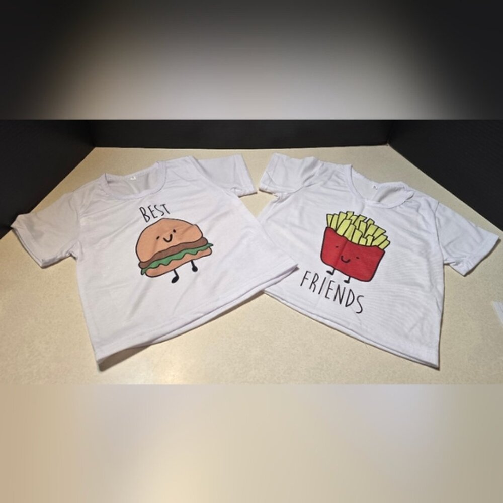 FUN 2PC SET - CHILD SIZE SMALL BEST FRIENDS GRAPHIC TEE - HAMBURGER & FRIES, NEW - Picture 6 of 15